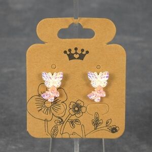 Iridescent Butterfly Stud Earrings Stainless Steel Post Butterfly/Silicone Backs